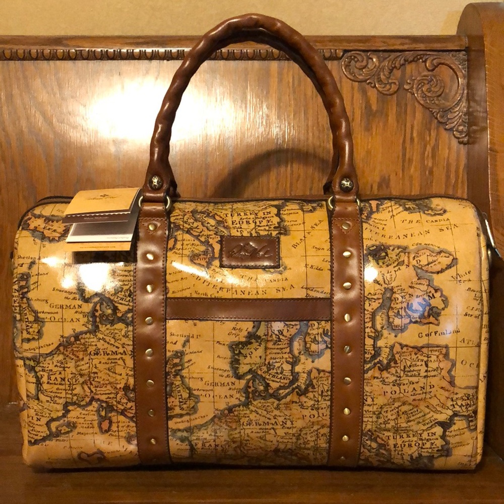 NWT-Patricia Nash-Milano Leather Weekender Bag-European Map Print-$349